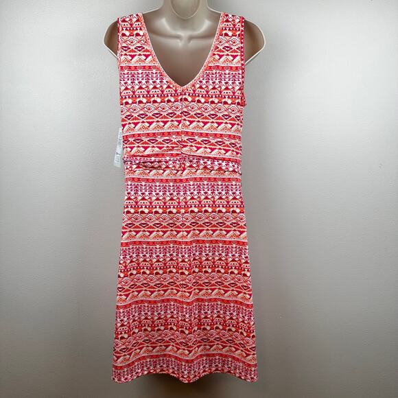 NEW Title Nine Breeze Frances Dress Double V Aztec Print Jo'Berg Pink Orange M - Picture 3 of 14
